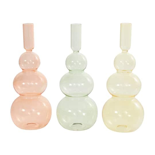 10" Multicolor Glass Triple Ascending Bubble Taper Candle Holder Set, 3ct.